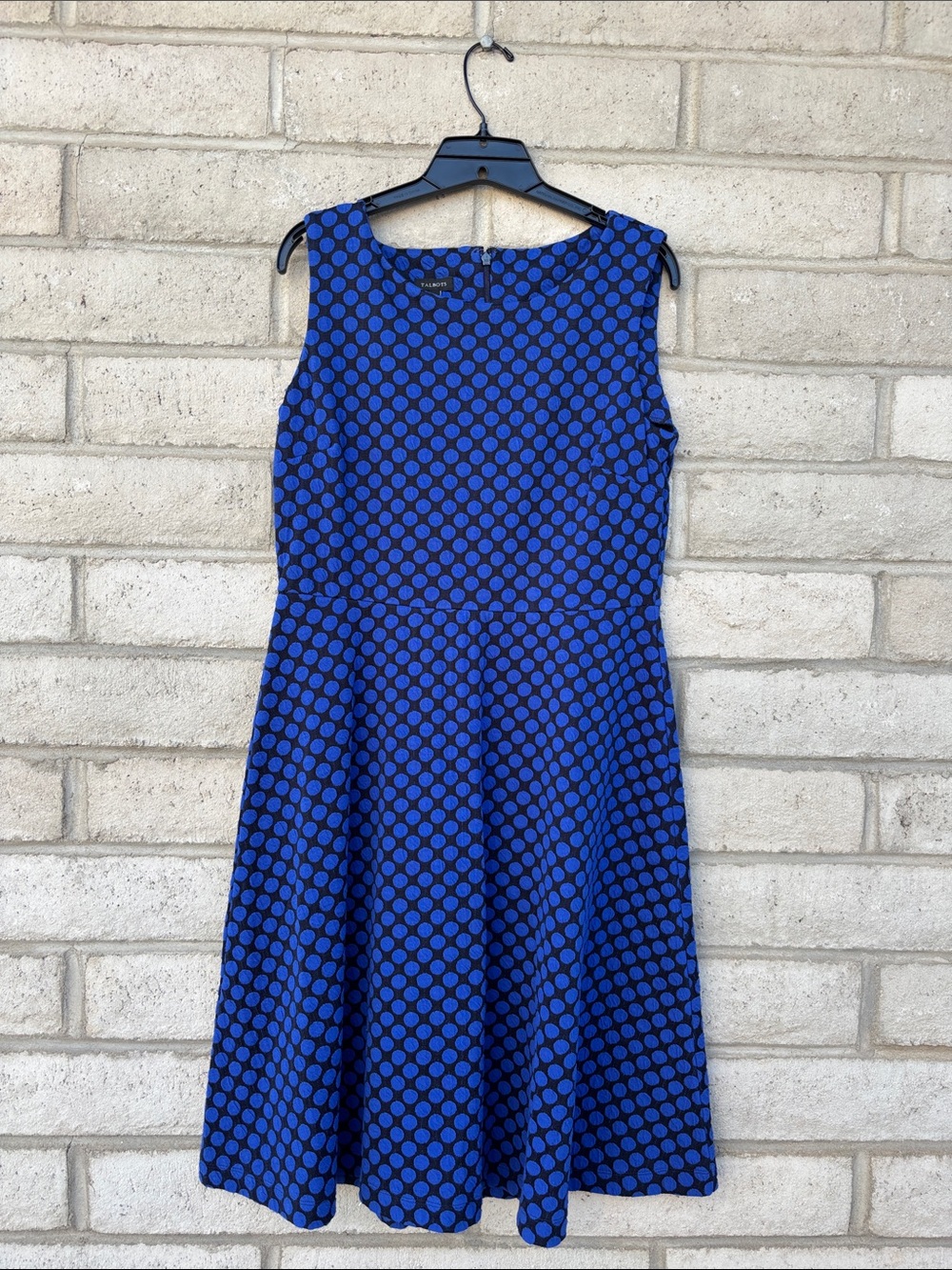 Talbots Royal Blue and Black Polka Dot Fit-and-Flare Dress Size M
